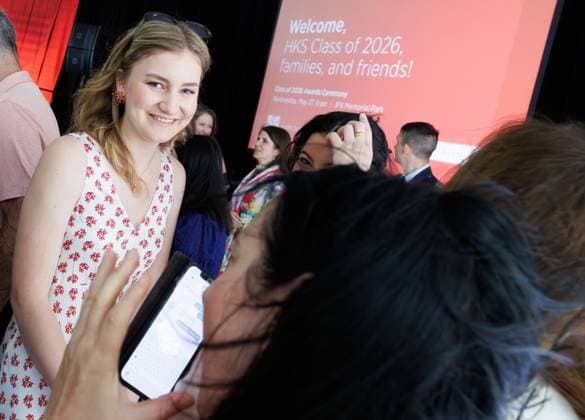 Crown Princess Elisabeth pictured during the Class of 2026 graduation ceremony in Harvard Kennedy School, Harvard University, in Cambridge, USA, Wednesday 27 May 2026.  BENOITxDOPPAGNE 175166029