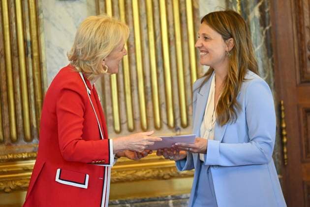 Princess Astrid presents the 2026 F.M.R.E. scientific awards BRUSSELS, BELGIUM - MAY 27 : Princess Astrid, Honorary President of the Queen Elisabeth Medical Foundation (F.M.R.E.), attends an academic session of the foundation at the Royal Palace and officially presents the F.M.R.E. 2026 scientific awards to the winners: 1) UCB Neuroscience Award : Prof. Dr. Abertini Giulia (KU Leuven), on May 27, 2026 in Brussels, Belgium, 27 05 2026 Brussels Belgium  Copyright: xDidierxLebrunx