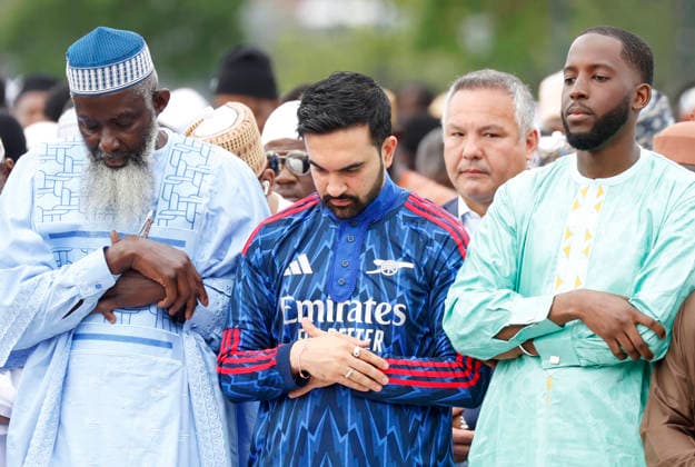New York City Mayor Zohran Kwame Mamdani participates in Eid al-Adha prayers at Macombs Dam Park on Wednesday, May 27 2026 in New York City. Eid al-Adha, also known as the Festival of Sacrifice, is the second major Islamic festival of the year.  NYP20260527117 JOHNxANGELILLO