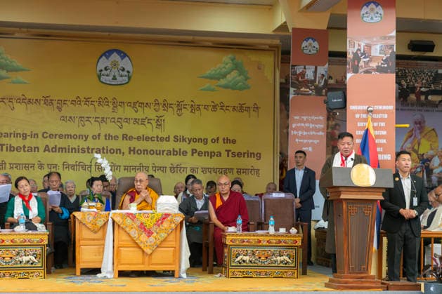 May 27, 2026, Dharamshala, Himachal Pradesh, India: Newly re-elected Sikyong Penpa Tsering addressing the tibetan in exile and tibetan followers during Swearing-in Ceremony of the re-elected Sikyong of the Central Tibetan Administration (CTA) Penpa Tsering at Tsugla Khang Temple, Mcleodganj, Dharamshala on Wednesday. Tibetan Spiritual Leader the Dalai Lama also present on this occasion...NOTE; EDITORIAL USE ONLY. Dharamshala India  - ZUMAb235 20260527_zip_b235_014 Copyright: xShaileshxBhatnagarx
