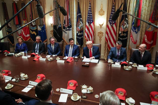 DC: President Trump Holds Cabinet Meeting Robert F. Kennedy Jr., Secretary of Health and Human Services, Doug Burgum, Secretary of the Interior, Marco Rubio, Secretary of State, President Donald Trump, Pete Hegseth, Secretary of Defense, Howard Lutnick, Secretary of Commerce, and Sean Duffy (Not Pictured), Secretary of Transportation, participate in a Cabinet meeting in the Cabinet Room of the White House on May 27, 2026 in Washington, D.C. Trump is holding the meeting with members of his Cabinet as a the U.S. and Iran get closer to a deal. (Photo by Samuel Corum Pool ABACAPRESS.COM) Washington DC United States  Copyright: xPool ABACAx