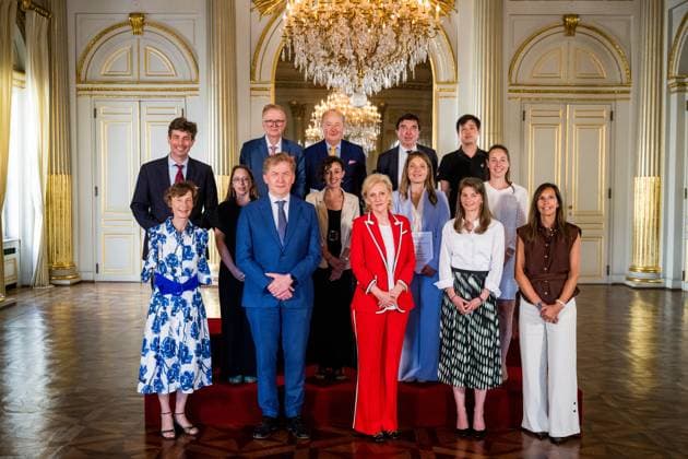 Princess Astrid of Belgium poses for a group photo at the presentation of the scientific prizes for the year 2026 of the Queen Elisabeth Medical Foundation (FMRE - GSKE), in Brussels, on Wednesday 27 May 2026. Academic session of the Queen Elisabeth Medical Foundation and presentation of the Foundation s scientific prizes for the year 2026. The scientific prizes aim to support Belgian researchers in the field of neuroscience. Several projects have been selected by the Foundation s Board of Directors on the proposal of its Scientific Committee.  JASPERxJACOBS 175195278
