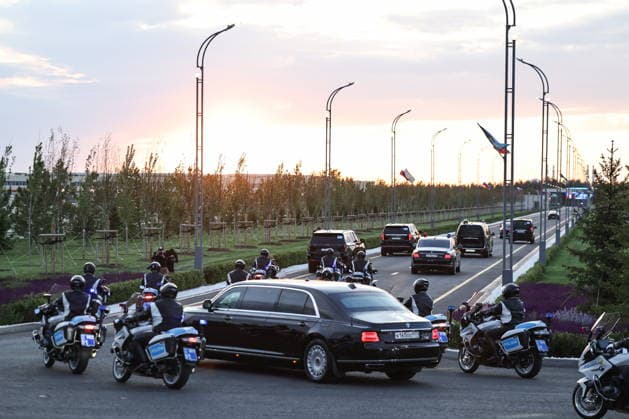 KAZAKHSTAN, ASTANA - MAY 27, 2026: A motorcade carrying Russia s President Putin during a ceremony marking Putin s arrival at Nursultan Nazarbayev International Airport. The Russian president arrived in Kazakhstan on a state visit Astana Kazakhstan  - ZUMAt113 20260527_zaa_t113_540 Copyright: xAlexanderxKazakovx
