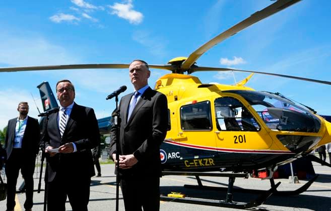 May 27, 2026, Ottawa, On, CANADA: Canada s Minister of National Defence David McGuinty, right, and German s Minister of Defence Boris Pistorius, left, participate in a joint media availability in front of a CT-153 Juno (Airbus H135) helicopter, at the Canadian Association of Defence and Security Industries annual defence industry trade show CANSEC, in Ottawa, on Wednesday, May 27, 2026. Ottawa CANADA  - ZUMAc35_ 20260527_zaf_c35_076 Copyright: xJustinxTangx