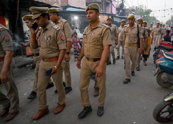 NOIDA, INDIA - MAY 27: A heavy police force has been deployed outside the mosque in Sector 8 on the eve of Eid-ul-Adha to maintain law and order, a temporary order has been issued under Section 163 of the Bharatiya Nagarik Suraksha Sanhita (BNSS), on May 27, 2026 in Noida, India. Eid al-Adha will be celebrated across most parts of India on May 28, 2026, after the Dhul-Hijjah crescent moon was not sighted earlier this week. Several governments and institutions revised their holiday schedules. While Saudi Arabia, the United Arab Emirates, and some other countries are marking the occasion today, May 27. (Photo by Sunil Ghosh Hindustan Times ) Eid al-Adha 2026