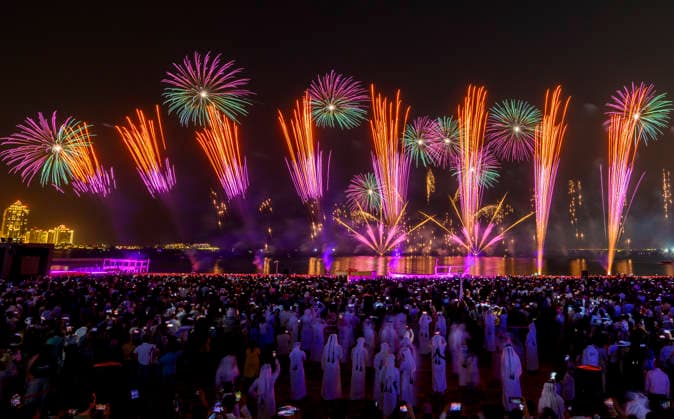 May 27, 2026, Doha, Qatar: Fireworks seen displayed during Eid al-Adha celebrations marking the first day of the Muslim festival of Eid al-Adha at Katara Cultural Village. Muslims around the world celebrate Eid al-Adha, one of Islams most important holidays, which commemorates Prophet Abrahams willingness to sacrifice his son in obedience to God Doha Qatar - ZUMAs197 20260527_aaa_s197_084 Copyright: xNoushadxVariyattiyakkalx