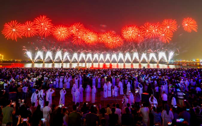 May 27, 2026, Doha, Qatar: Fireworks seen displayed during Eid al-Adha celebrations marking the first day of the Muslim festival of Eid al-Adha at Katara Cultural Village. Muslims around the world celebrate Eid al-Adha, one of Islams most important holidays, which commemorates Prophet Abrahams willingness to sacrifice his son in obedience to God Doha Qatar - ZUMAs197 20260527_aaa_s197_097 Copyright: xNoushadxVariyattiyakkalx