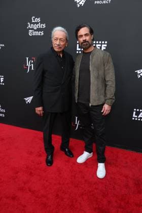 HOLLYWOOD, CALIFORNIA - MAY 27: Edward James Olmos and Danny Pino at the 25th Edition of The Los Angeles Latino International Film Festival - Opening Night at TCL Chinese Theatre on May 27, 2026 in Hollywood, California. Copyright: xAdMediax xMediaPunchx