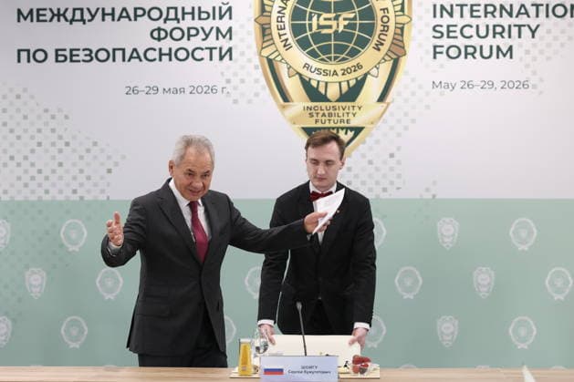RUSSIA, MOSCOW REGION - MAY 28, 2026: Russian Security Council Secretary Sergei Shoigu (L) attends an informal meeting of secretaries of security councils of the CIS states on the sidelines of the 1st International Security Forum. Valery Sharifulin TASS  93123805