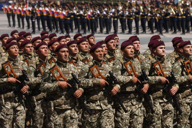 ARMENIA, YEREVAN - MAY 28, 2026: Servicemen march in formation during a military parade in Republic Square marking the 103rd anniversary of the First Armenian Republic. Alexander Patrin TASS  93123958