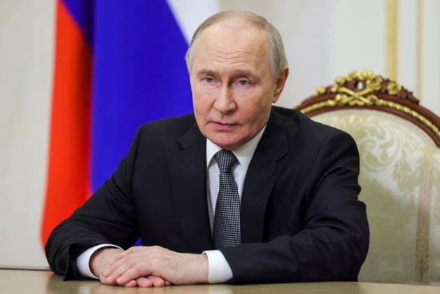 RUSSIA, MOSCOW - MAY 28, 2026: Russia s President Vladimir Putin delivers a video address to the attendees of the 1st International Security Forum. Vyacheslav Prokofyev Russian Presidential Press and Information Office TASS  93124066