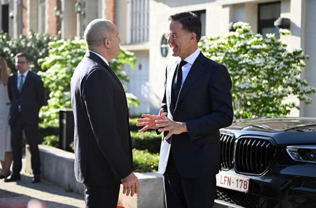 Mark Rutte and Rosen Jelyazkov address press ahead of bilateral talks in Brussels BRUSSELS, BELGIUM - MAY 28: NATO Secretary General Mark Rutte (R) and Bulgarian Prime Minister Rosen Jelyazkov (L) hold a joint press statement before their meeting at the NATO Headquarters in Brussels, Belgium, on May 28, 2026. Dursun Aydemir Anadolu Brussels Belgium. Editorial use only. Please get in touch for any other usage.  Copyright: x2026xAnadoluxDursunxAydemirx