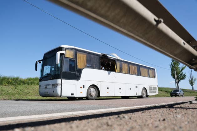 RUSSIA, DONETSK PEOPLE S REPUBLIC - MAY 28, 2026: A view of a Makeyevka-to-Sevastopol intercity coach damaged in a drone attack near Donetsk. Dmitry Yagodkin TASS  93124233