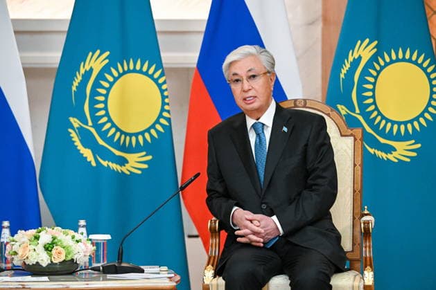 KAZAKHSTAN, ASTANA - MAY 28, 2026: Kazakhstan s President Kassym-Jomart Tokayev looks on during a meeting with Russia s President Vladimir Putin at the Independence Palace. Sergei Bobylev TASS  93124968