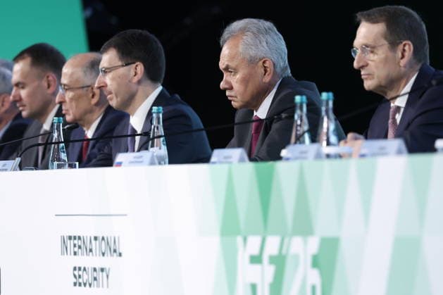 RUSSIA, MOSCOW REGION - MAY 28, 2026: Russian Security Council Secretary Sergei Shoigu (2nd R) attends the opening of the 14th International Meeting of High Representatives for Security Issues on the sidelines of the 1st International Security Forum. Valery Sharifulin TASS  93125151
