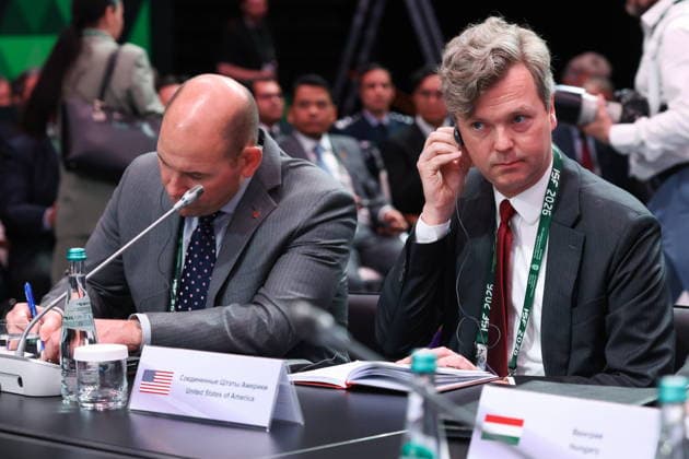 RUSSIA, MOSCOW REGION - MAY 28, 2026: Representatives from the USA attend the opening of the 14th International Meeting of High Representatives for Security Issues on the sidelines of the 1st International Security Forum. Valery Sharifulin TASS  93124769