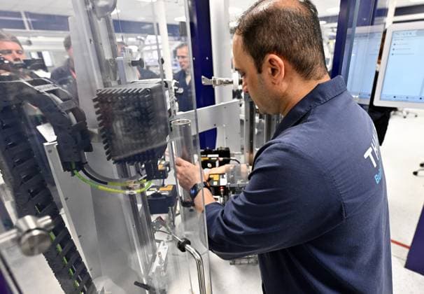 Personnel pictured at work, during a visit to the Thales rocket systems production site in Herstal, on Thursday 28 May 2026. French aerospace and defence corporation Thales Group is presenting their SkyDefender missile defence system.  ERICxLALMAND 175246510