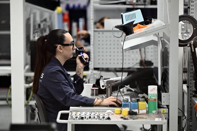 Personnel pictured at work, during a visit to the Thales rocket systems production site in Herstal, on Thursday 28 May 2026. French aerospace and defence corporation Thales Group is presenting their SkyDefender missile defence system.  ERICxLALMAND 175246640
