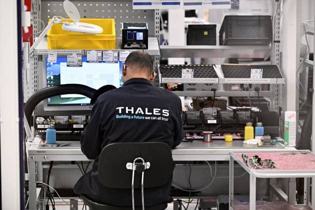 Personnel pictured at work, during a visit to the Thales rocket systems production site in Herstal, on Thursday 28 May 2026. French aerospace and defence corporation Thales Group is presenting their SkyDefender missile defence system.  ERICxLALMAND 175246644