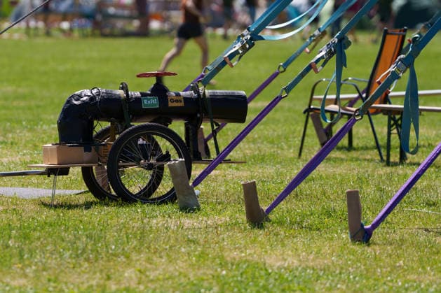 Climate Camp activists prepare for demonstration weekend in Hamm Germany - Hamm, 28.05.2026 Artistic cannon is placed in front of activists tent as climate activists gather ahead of planned demonstrations against fossil gas infrastructure in Hamm. Organizers announced actions and protests scheduled for Friday and Saturday. North Rhine-Westphalia