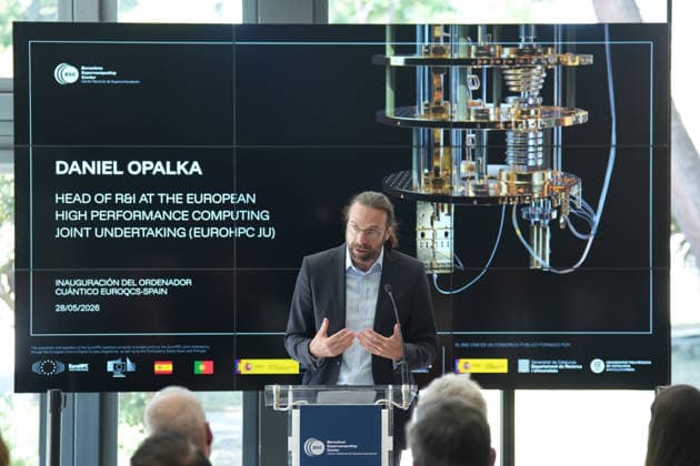 The Barcelona Supercomputing Center presents the MareNostrum Ona quantum computer in Barcelona The head of R&D of Euro HPC, Daniel Opalka, during the official presentation ceremony and subsequent attention to the media, at the facilities of the Plaza Eusebi Güell, on May 28, 2026, in Barcelona, Catalonia Spain The technical and institutional meeting brings together the Minister of Research of the Generalitat de Catalunya, the Secretaries of State for Science and Digitalization, the Director of the BSC and the Rector of the UPC to present the operational capabilities of this advanced computing infrastructure, a milestone that reinforces the scientific leadership of the BSC, the Secretaries of State for Science and Digitalization, the Direct  Copyright: xDavidxZorrakinox 7556354