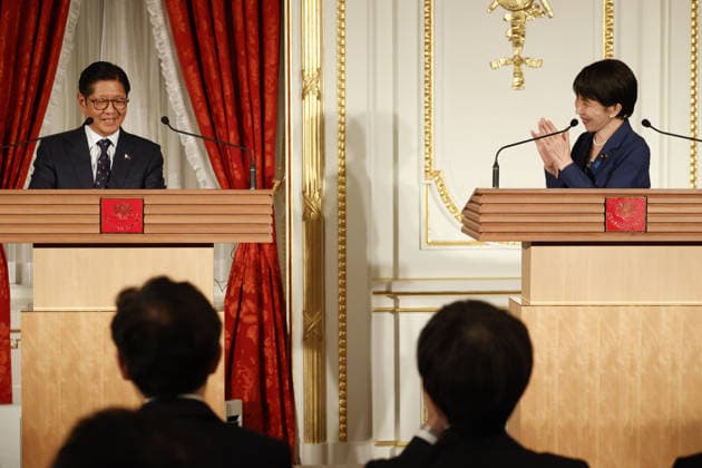 Japan s Prime Minister Sanae Takaichi - Philippines President Ferdinand Marcos Jr. meeting in Tokyo TOKYO, JAPAN - MAY 28: (---EDITORIAL USE ONLY – MANDATORY CREDIT - RODRIGO REYES MARIN POOL - NO MARKETING NO ADVERTISING CAMPAIGNS - DISTRIBUTED AS A SERVICE TO CLIENTS----) Philippine President Ferdinand Marcos Jr. and Japanese Prime Minister Sanae Takaichi speak during a joint press conference at the Akasaka Palace State Guest House on May 28, 2026, in Tokyo, Japan. Rodrigo Reyes Marin Anadolu Tokyo Japan. Editorial use only. Please get in touch for any other usage.  Copyright: x2026xAnadoluxRodrigoxReyesxMarinx
