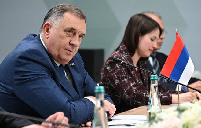 RUSSIA, MOSCOW REGION - MAY 28, 2026: Milorad Dodik (L), President of the Alliance of Independent Social Democrats, Bosnia and Herzegovina, looks on during a meeting with Russian Security Council Secretary Sergei Shoigu on the sidelines of the 1st International Security Forum Russia  - ZUMAt113 20260528_zaa_t113_347 Copyright: xKristinaxSolovyevax