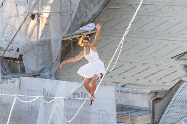 Tightrope walk above the square As part of the Cest is the best street festival, girl Antonia Gasparov walked on a tightrope above Ban Jelacic Square in Zagreb on May 28, 2026 in Croatia.  EmicaxElvedjix PIXSELL
