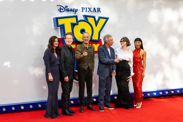 Toy Story 5 UK Launch Event at Odeon Luxe Leicster Square in London, UK, 28 May 2026 Lindsey Collins, Andrew Stanton, Tom Hanks, Tim Allen, Joan Cusack and Greta Lee at Toy Story 5 UK Launch Event Odeon Luxe Leicester Square, London, UK, 28 May 2026, Credit:Liam Daysh-Holmes Avalon  Copyright: xLiamxDaysh-Holmesx xAvalonx 1106330748