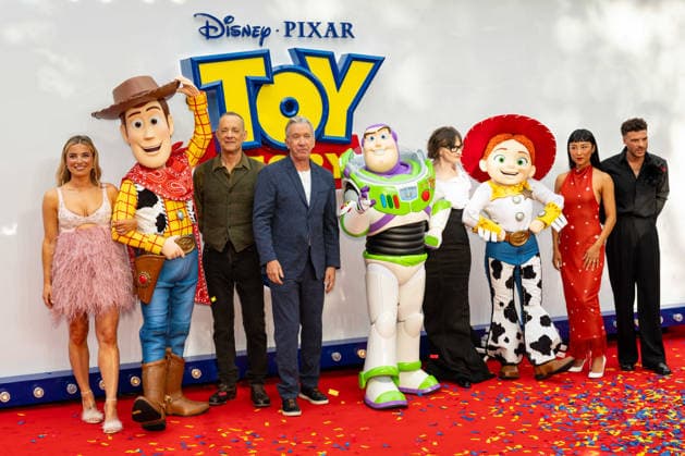 Toy Story 5 UK Launch Event at Odeon Luxe Leicster Square in London, UK, 28 May 2026 Sian Welby, Tom Hanks, Tim Allen, Joan Cusack, Greta Lee and Jordan North at Toy Story 5 UK Launch Event Odeon Luxe Leicester Square, London, UK, 28 May 2026, Credit:Liam Daysh-Holmes Avalon  Copyright: xLiamxDaysh-Holmesx xAvalonx 1106332235
