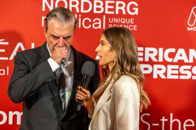 ABB UMBRELLA- Christopher David Chris Noth (US-amerikanischer Schauspieler), Catherine Cathy Hummels (Moderatorin zu Gast auf dem roten Teppich bei der Umbrella Foundation Charity Night im Hotel Hyatt Regency in Duesseldorf am 28.05.2026 NRW Deutschland *** ABB UMBRELLA Christopher David Chris Noth US actor , Catherine Cathy Hummels presenter on the red carpet at the Umbrella Foundation Charity Night at the Hyatt Regency Hotel in Duesseldorf on 28 05 2026 NRW Germany