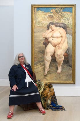 Sotheby s Unveils Lucian Freud s Sleeping By The Lion Carpet at Sotheby s, London, UK - Friday 29 May 2026 Please Note: Under Embargo until 11am BST Friday 29th May 2026 Sue Tilley poses with Sleeping by The Lion Carpet by Lucian Freud (est. Â£25m-Â£35m) which is to go on view from 10th - 23rd June before being offered for sale alongside other masterpieces from the Lewis Collection on 24th June 2026 at Sotheby s, London, England, UK on Friday 29 May, 2026., Credit:Justin Ng Avalon UK, England, London, Sotheby s  Copyright: xJustinxNgx xAvalonx 1106437185