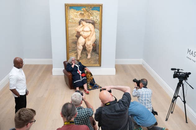 May 29, 2026, London, England, United Kingdom: SothebyÃ¢â‚¬â ¢s presents Lucian FreudÃ¢â‚¬â ¢s Ã¢â‚¬ËœSleeping by the Lion CarpetÃ¢â‚¬â ¢ (est. GBP25-35 million) in London, alongside the paintingÃ¢â‚¬â ¢s sitter SUE TILLEY. The work, part of FreudÃ¢â‚¬â ¢s final major portrait series, will be on view until June 23 before auction on June 24 as part of the Lewis Collection. London United Kingdom - ZUMAk172 20260529_zip_k172_002 Copyright: xThomasxKrychx