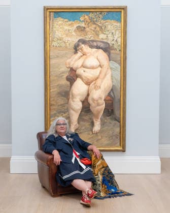 May 29, 2026, London, England, United Kingdom: SothebyÃ¢â‚¬â ¢s presents Lucian FreudÃ¢â‚¬â ¢s Ã¢â‚¬ËœSleeping by the Lion CarpetÃ¢â‚¬â ¢ (est. GBP25-35 million) in London, alongside the paintingÃ¢â‚¬â ¢s sitter SUE TILLEY. The work, part of FreudÃ¢â‚¬â ¢s final major portrait series, will be on view until June 23 before auction on June 24 as part of the Lewis Collection. London United Kingdom - ZUMAk172 20260529_zip_k172_003 Copyright: xThomasxKrychx
