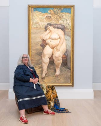 May 29, 2026, London, England, United Kingdom: SothebyÃ¢â‚¬â ¢s presents Lucian FreudÃ¢â‚¬â ¢s Ã¢â‚¬ËœSleeping by the Lion CarpetÃ¢â‚¬â ¢ (est. GBP25-35 million) in London, alongside the paintingÃ¢â‚¬â ¢s sitter SUE TILLEY. The work, part of FreudÃ¢â‚¬â ¢s final major portrait series, will be on view until June 23 before auction on June 24 as part of the Lewis Collection. London United Kingdom - ZUMAk172 20260529_zip_k172_005 Copyright: xThomasxKrychx
