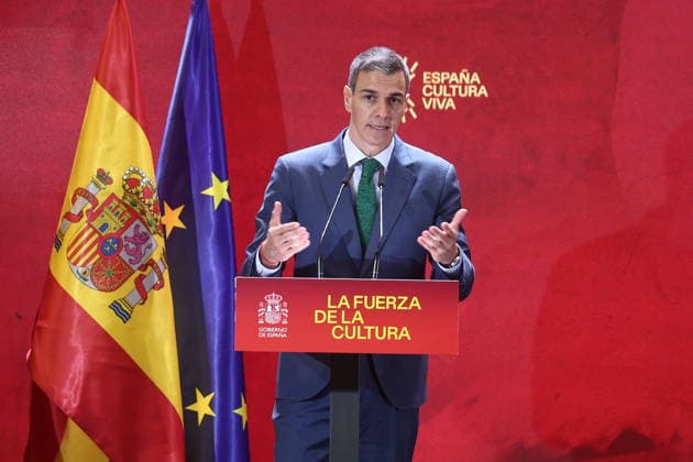 Sánchez presents the National Plan of Cultural Action Abroad The President of the Government, Pedro Sánchez, during the presentation of the National Plan of Cultural Action Abroad, at the Cervantes Institute, on May 29, 2026, in Madrid Spain This plan aims to promote the internationalization of Spanish culture and heritage through three basic axes the defense of cultural rights and access to culture as a global public good the development of Spanish cultural diplomacy as a tool for peace, and the promotion of our cultural and creative industries in foreign markets MAY 29, 2026 Madrid Madrid Madrid Spain  Copyright: xEduardoxParrax 7558495