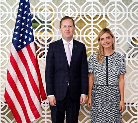 RECORD DATE NOT STATED US Amb Sergio Gor welcomes Sarah Rogers on her first trip to India New Delhi, May 29 (ANI): US Ambassador to India, Sergio Gor, welcomes United States Under Secretary of State for Public Diplomacy, Sarah Rogers, on her first trip to India, in New Delhi on Friday. (@USAmbIndia X ANI Photo) NEW DELHI Delhi India Copyright: xANIx ANI_20260529215