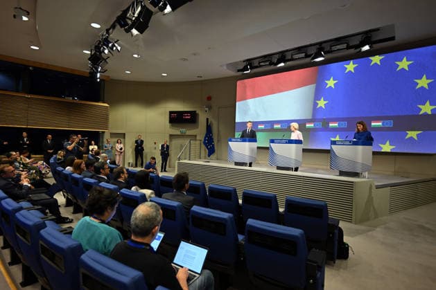 Peter Magyar - Ursula von der Leyen joint press conference in Brussels BRUSSELS, BELGIUM - MAY 29: Hungarian Prime Minister Peter Magyar and European Commission President Ursula von der Leyen hold a joint press conference in Brussels, Belgium, on May 29, 2026. Dursun Aydemir Anadolu Brussels Belgium. Editorial use only. Please get in touch for any other usage.  Copyright: x2026xAnadoluxDursunxAydemirx