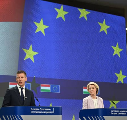 Peter Magyar - Ursula von der Leyen joint press conference in Brussels BRUSSELS, BELGIUM - MAY 29: Hungarian Prime Minister Peter Magyar and European Commission President Ursula von der Leyen hold a joint press conference in Brussels, Belgium, on May 29, 2026. Dursun Aydemir Anadolu Brussels Belgium. Editorial use only. Please get in touch for any other usage.  Copyright: x2026xAnadoluxDursunxAydemirx