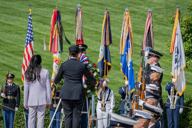 May 29, 2026, Arlington, Virginia, United States: A ceremonial wreath is laid at the gravesite of President JOHN F. KENNEDY during a wreath-laying ceremony marking what would have been his 109th birthday at Arlington National Cemetery. Arlington United States - ZUMAk206 20260529_znp_k206_009 Copyright: xMattxKaminskyx