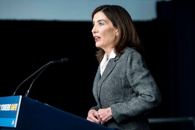 May 29, 2026, New York City, New York, United States: New York State Governor KATHY HOCHUL (D) speaking at a press conference in her office in New York City about overreach by ICE (Immigration and Customs Enforcement) and new related state laws to protect people in New York. New York City United States - ZUMAb161 20260529_aap_b161_002 Copyright: xMichaelxBrochsteinx