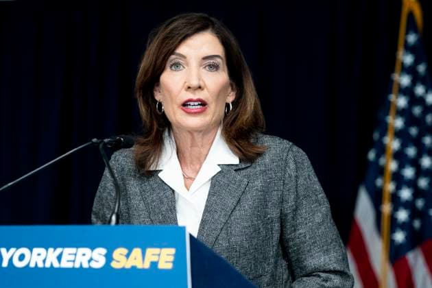 May 29, 2026, New York City, New York, United States: New York State Governor KATHY HOCHUL (D) speaking at a press conference in her office in New York City about overreach by ICE (Immigration and Customs Enforcement) and new related state laws to protect people in New York. New York City United States - ZUMAb161 20260529_aap_b161_012 Copyright: xMichaelxBrochsteinx