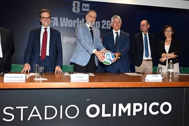 IPA85167248 - Rome : Olympic Stadium Press Room . Presentation FIFA World Cup 2026 . In the photo : Marco Lollobrigida,Giampaolo Rossi,Andrea Abodi  Copyright: xMaurizioxD Avanzox xMaurizioxDxAvanzox 85167248