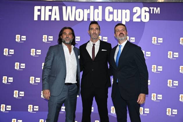 IPA85166962 - Rome : Olympic Stadium Press Room . Presentation FIFA World Cup 2026 . In the photo : Lele Adani,Alessandro Antinelli,Andrea Stramaccioni  Copyright: xMaurizioxD Avanzox xMaurizioxDxAvanzox 85166962