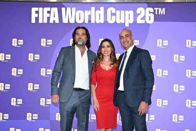 IPA85167231 - Rome : Olympic Stadium Press Room . FIFA World Cup 2026 Presentation . In the photo : Lele Adani,Incoronata Boccia,Giuseppe Galati  Copyright: xMaurizioxD Avanzox xMaurizioxDxAvanzox 85167231