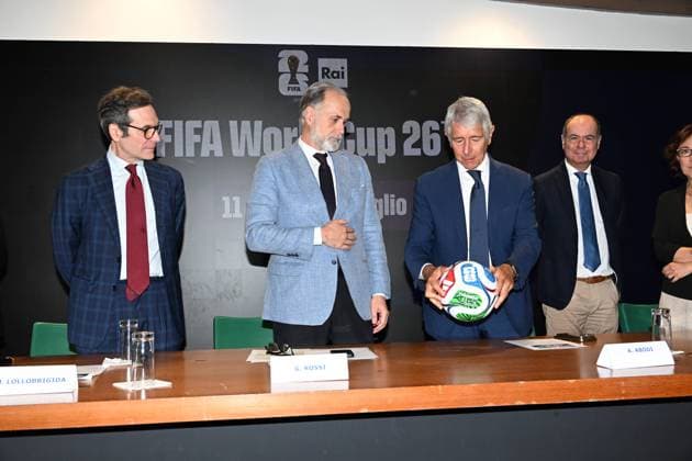 IPA85167245 - Rome : Olympic Stadium Press Room . Presentation FIFA World Cup 2026 . In the photo : Marco Lollobrigida,Giampaolo Rossi,Andrea Abodi  Copyright: xMaurizioxD Avanzox xMaurizioxDxAvanzox 85167245