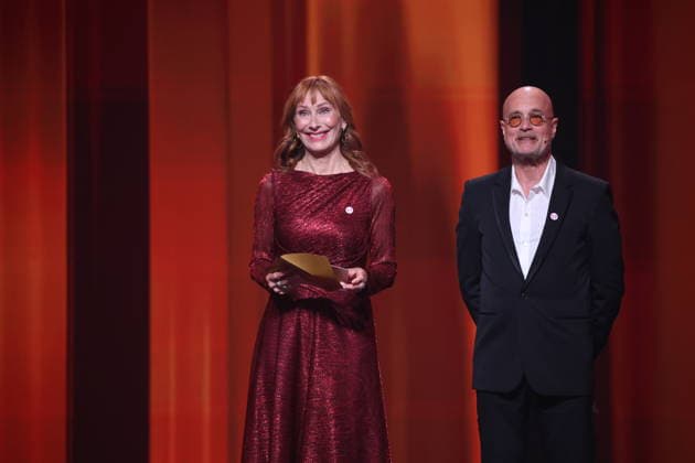 DEUTSCHER FILMPREIS 2026 - SHOW Christian Berkel & Andrea Sawatzki Laudatoren BESTER SCHNITT bei der Verleihung DEUTSCHER FILMPREIS 2026 in Berlin *** GERMAN FILM AWARD 2026 SHOW Christian Berkel Andrea Sawatzki Laudators BEST EDIT at the GERMAN FILM AWARD 2026 ceremony in Berlin Copyright: xEventpressxFuhrx