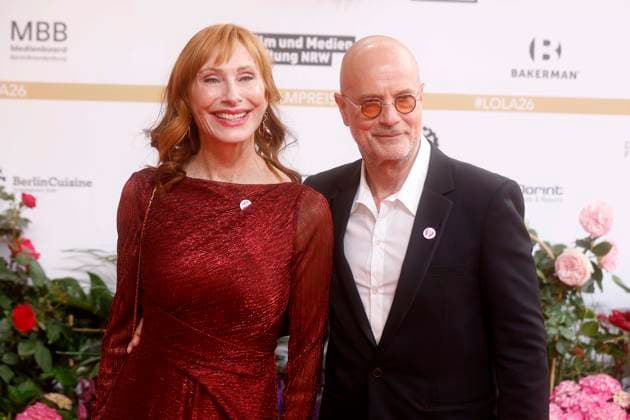 29.05.2026, Andrea Sawatzki, Christian Berkel, mit Abzeichen Hands protection Star of David, bei der Verleihung des Deutscher Filmpreis, 2026, Lola, in Berlin, Roter Teppich, *** 29 05 2026, Andrea Sawatzki, Christian Berkel, with badge Hands protection Star of David, at the award ceremony of the German Film Award, 2026, Lola, in Berlin, Red Carpet,