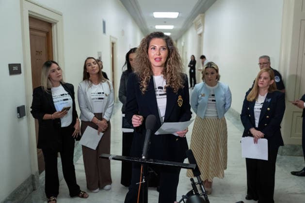 Lara Blume McGee, a victim of Jeffrey Epstein s sex trafficking ring, gives remarks to the media outside of a closed-door House Oversight Committee hearing in the Rayburn House Office Building near the U.S. Capitol in Washington, DC on Friday, May 29, 2026. Former Attorney General Pam Bondi is delivering closed testimony on the Department of Justice s handling of the Jeffrey Epstein files.  WAP20260529081 AARONxSCHWARTZ
