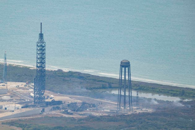 May 29, 2026, Cape Canaveral, Florida, USA: In an aerial view, the destroyed launch pad of Blue Origin on May 29, 2026 in Cape Canaveral Space Force Station, Florida. TheNew Glenn rocket exploded during a static fire test conducted at 9:00 p.m. EDT on May 28, 2026 ahead of its planned launch. Cape Canaveral USA - ZUMAb268 20260529_znp_b268_004 Copyright: xJenniferxBriggsx